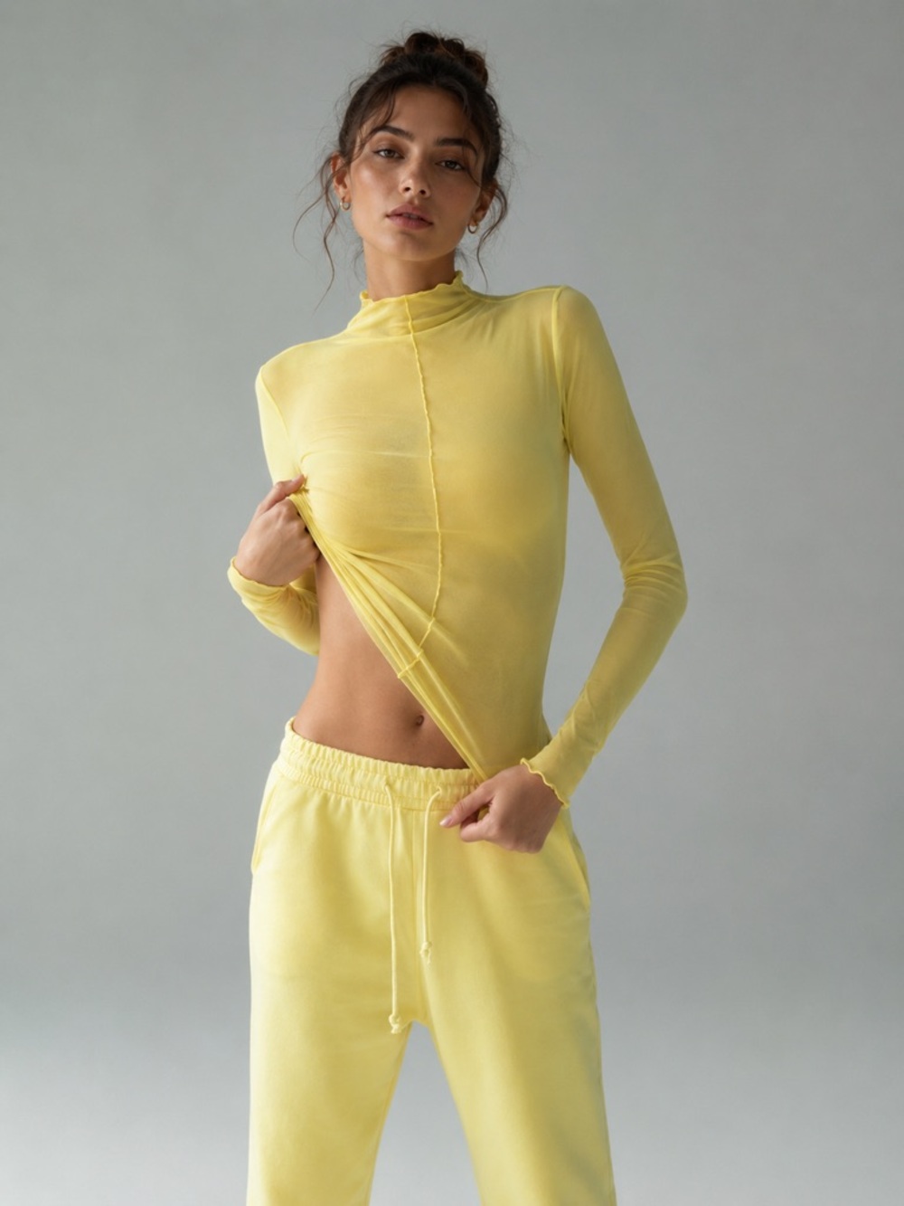 Zara Sheer Long Sleeve Top Yellow NWT
